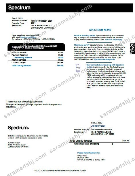 USA Spectrum utility bill template in Word and PDF formats, version 3